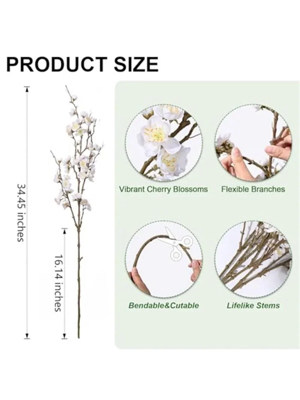 Artificial Cherry Blossom Branches Faux Silk Flowers 6 Pack Wedding Decor White